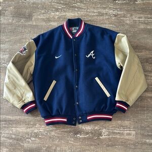 Nike Atlanta Braves Varsity Jacket - Navy and Beige